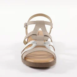 Sandalen En Espadrilles|Schoenen<Blancheporte Leren sandalen met sleehak, 2 materialen beige