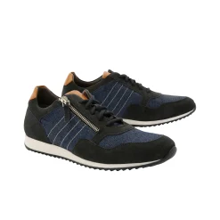 Schoenen|Schoenen Heren<Blancheporte Leren sneakers in 2 materialen, veters en rits marine