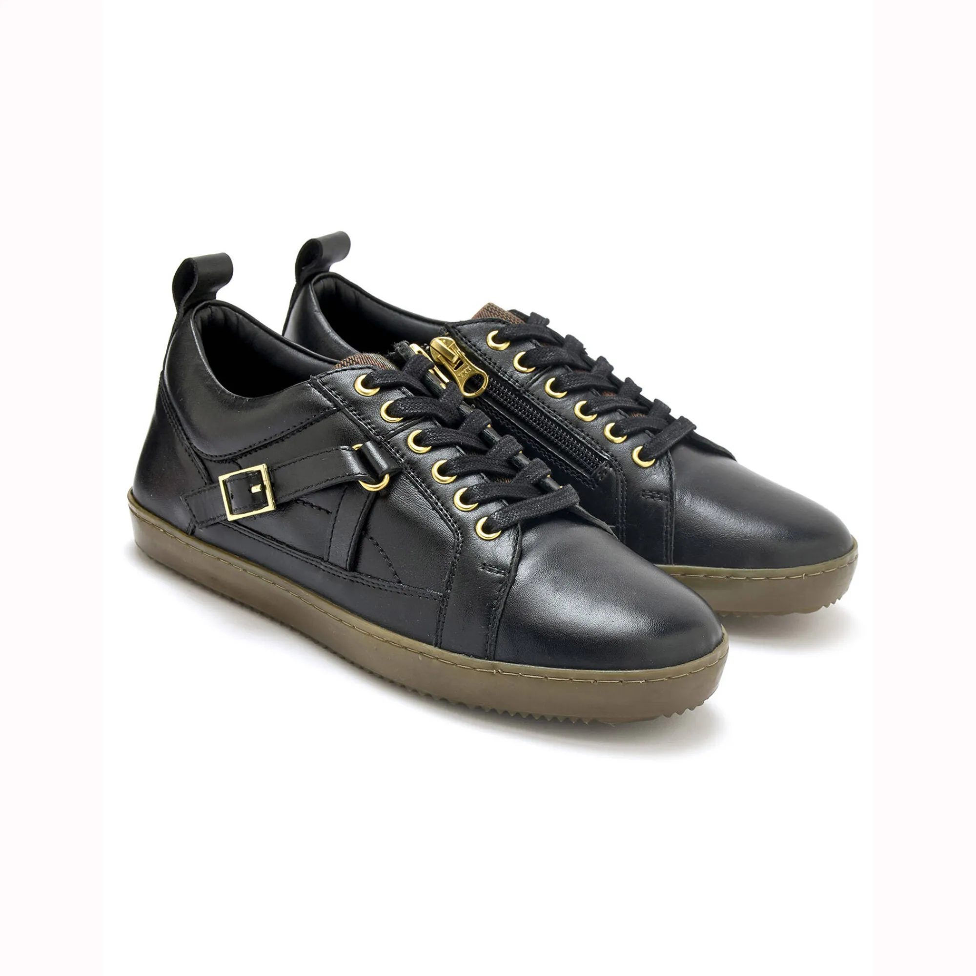 Baskets En Sneakers|Schoenen<PédiConfort Leren sneakers in derbymodel, comfortabele breedte zwart
