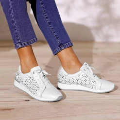 Baskets En Sneakers|Schoenen<Blancheporte Leren sneakers met ajour wit