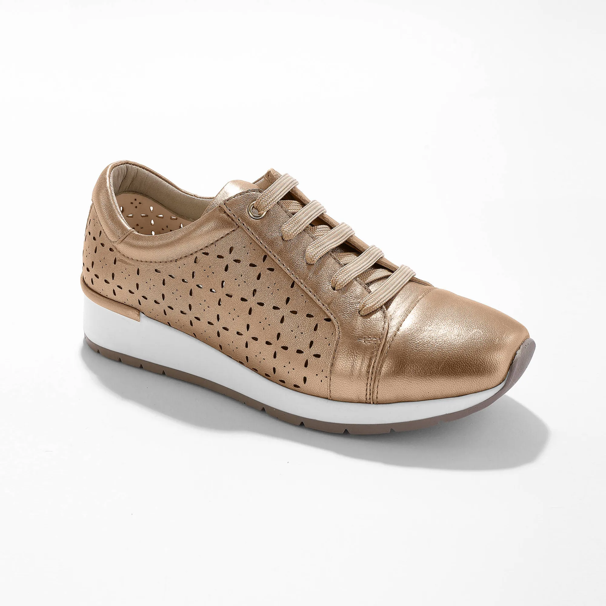 Baskets En Sneakers|Schoenen<Blancheporte Leren sneakers met ajour goudbruin