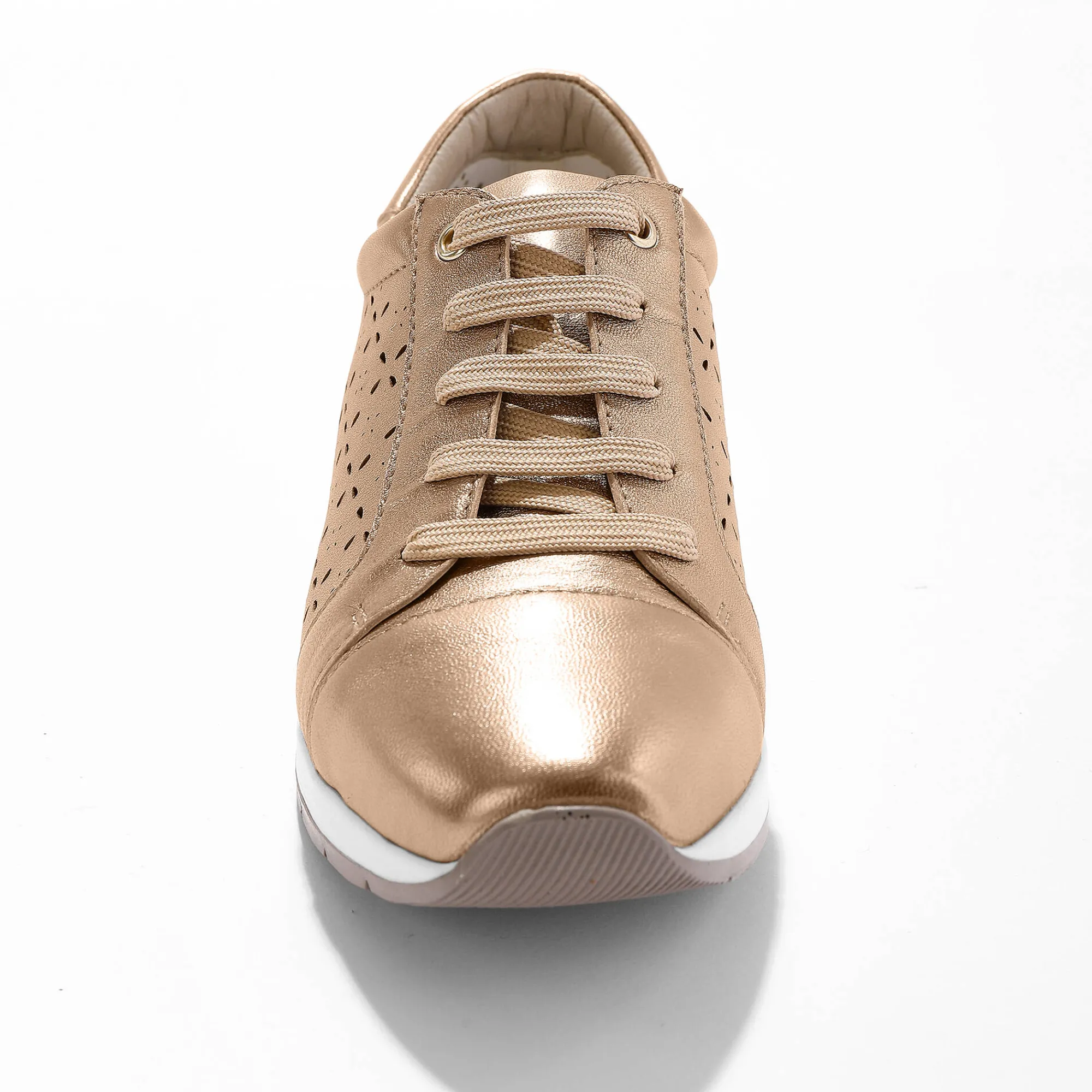 Baskets En Sneakers|Schoenen<Blancheporte Leren sneakers met ajour goudbruin