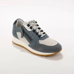 Baskets En Sneakers|Schoenen<Blancheporte Leren sneakers met contrasterende fantasiepasjes grijsblauw