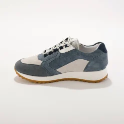 Baskets En Sneakers|Schoenen<Blancheporte Leren sneakers met contrasterende fantasiepasjes grijsblauw