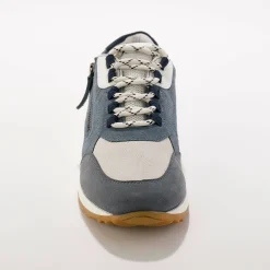 Baskets En Sneakers|Schoenen<Blancheporte Leren sneakers met contrasterende fantasiepasjes grijsblauw
