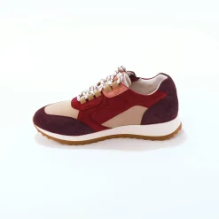Baskets En Sneakers|Schoenen<Blancheporte Leren sneakers met contrasterende fantasiepasjes beige / bordeaux