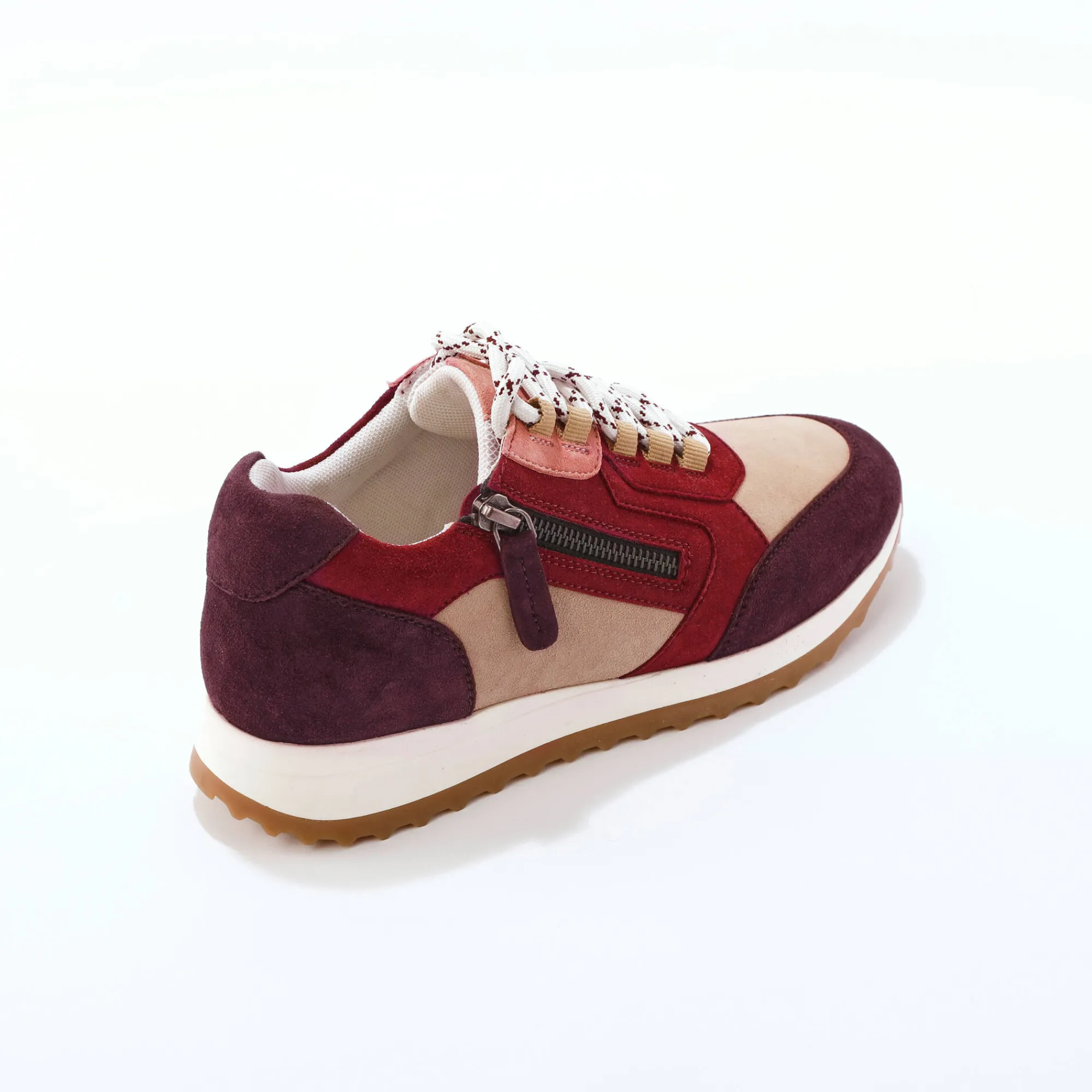 Baskets En Sneakers|Schoenen<Blancheporte Leren sneakers met contrasterende fantasiepasjes beige / bordeaux
