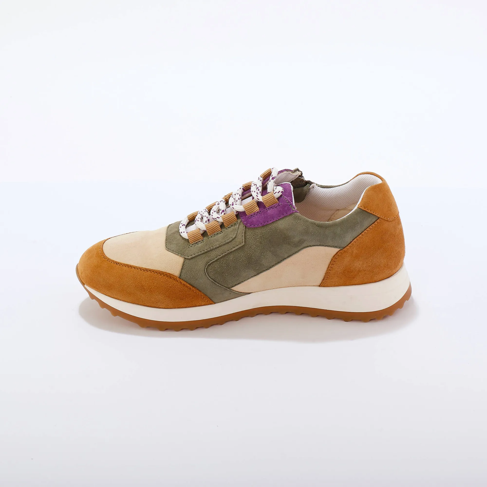 Baskets En Sneakers|Schoenen<Blancheporte Leren sneakers met contrasterende fantasiepasjes kaki / beige