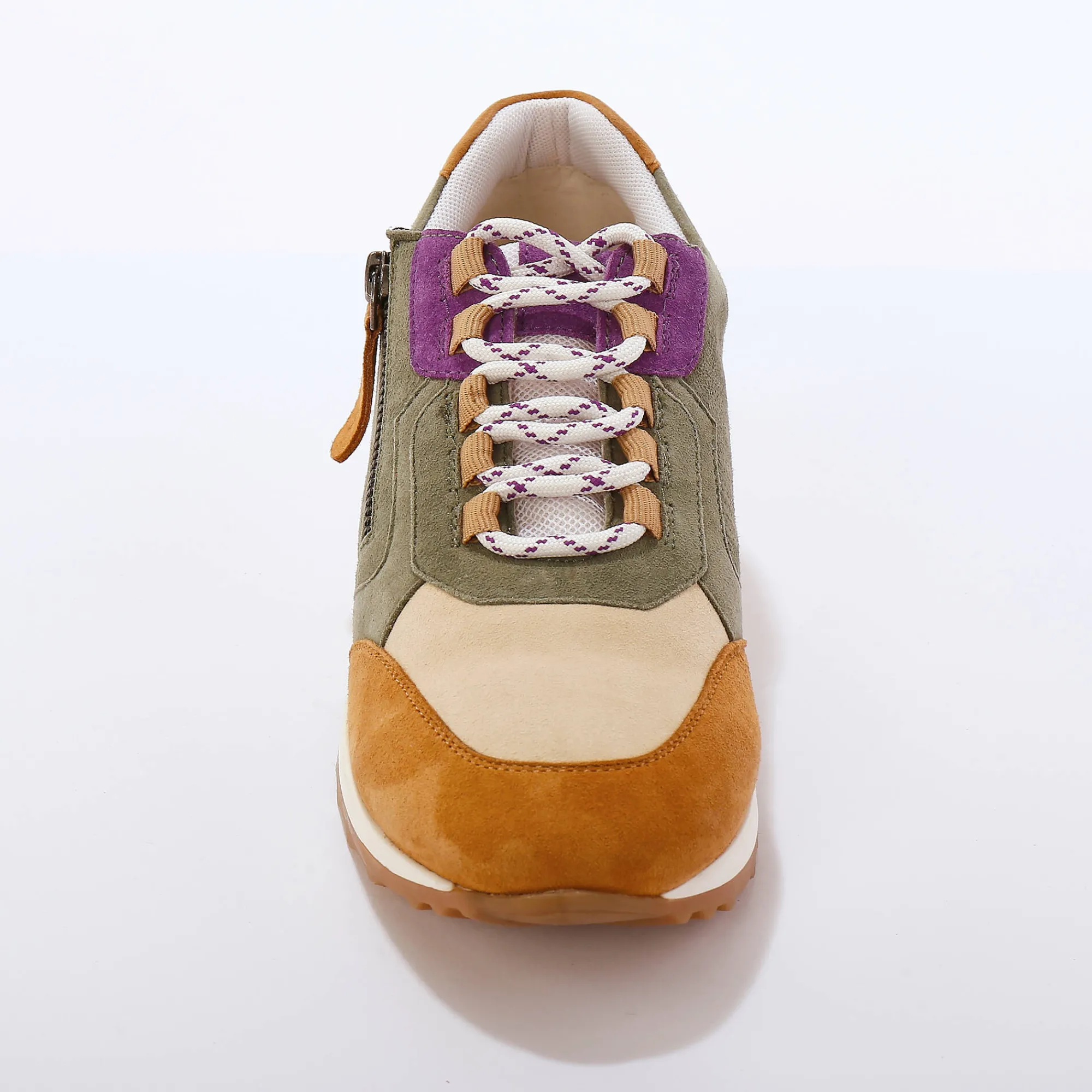 Baskets En Sneakers|Schoenen<Blancheporte Leren sneakers met contrasterende fantasiepasjes kaki / beige