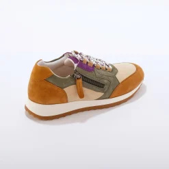 Baskets En Sneakers|Schoenen<Blancheporte Leren sneakers met contrasterende fantasiepasjes kaki / beige