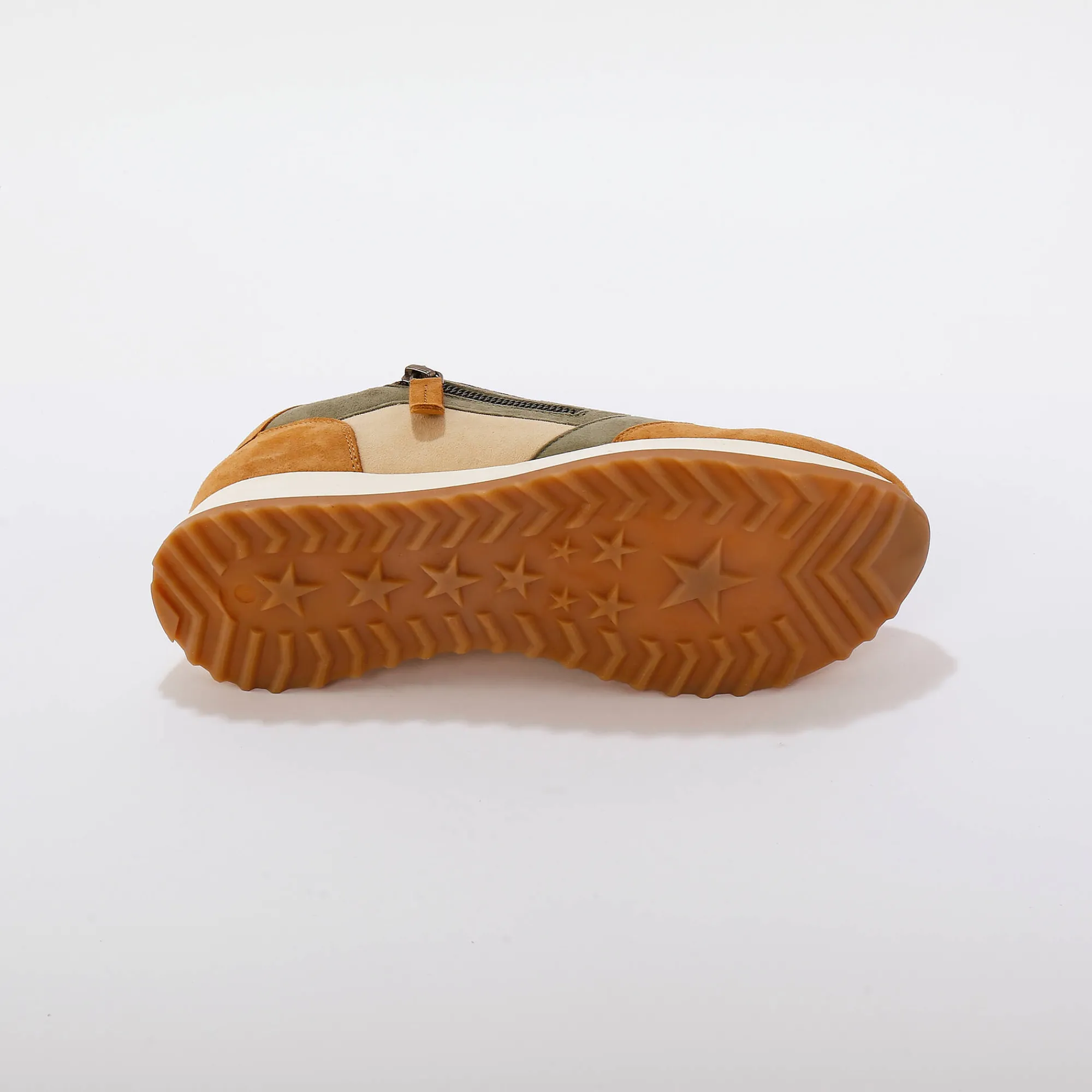 Baskets En Sneakers|Schoenen<Blancheporte Leren sneakers met contrasterende fantasiepasjes kaki / beige