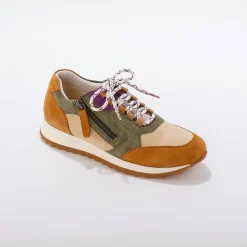 Baskets En Sneakers|Schoenen<Blancheporte Leren sneakers met contrasterende fantasiepasjes kaki / beige