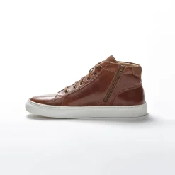 Schoenen|Schoenen Heren<Blancheporte Leren sneakers met hoge schacht, met veters en rits bruin