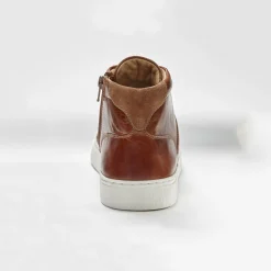 Schoenen|Schoenen Heren<Blancheporte Leren sneakers met hoge schacht, met veters en rits bruin