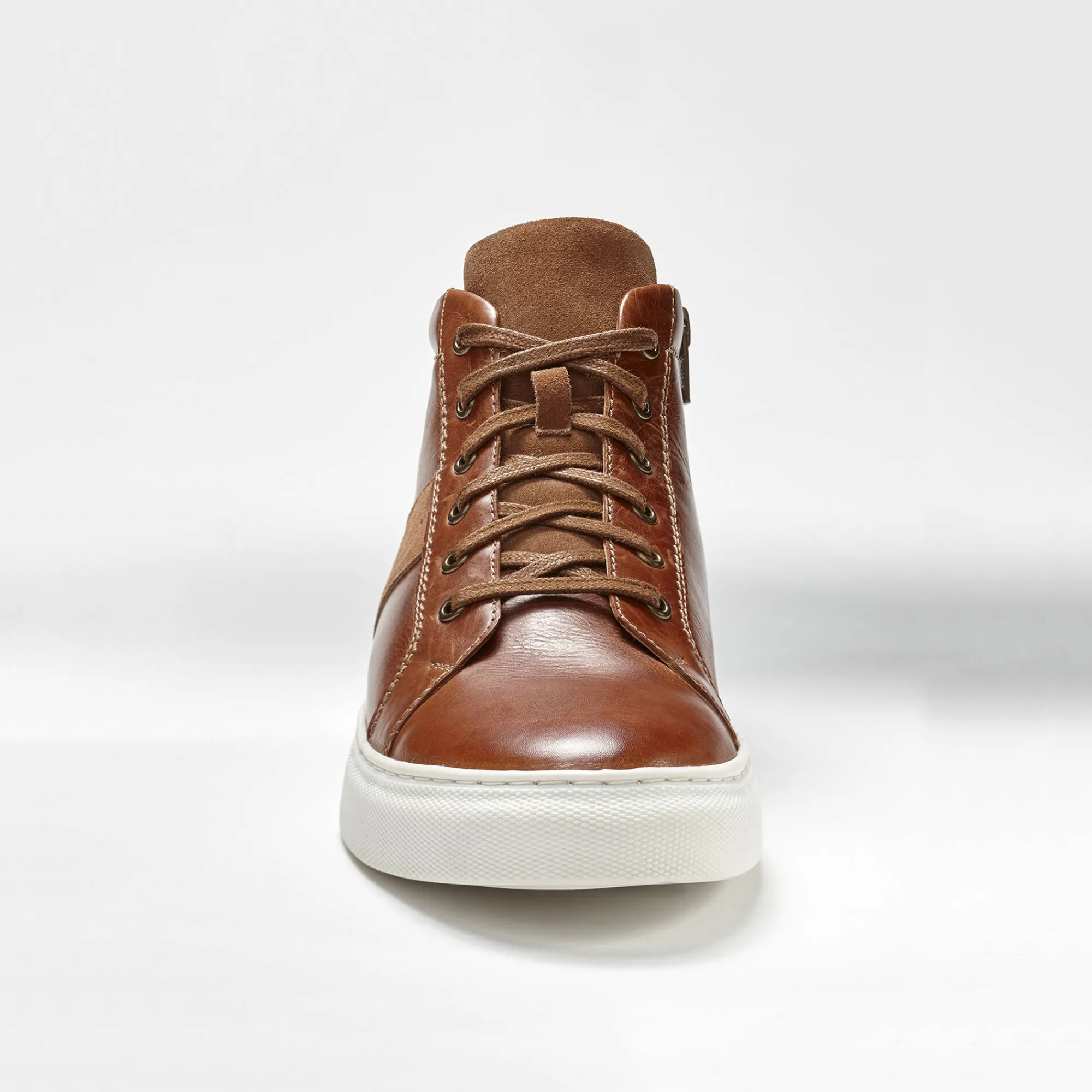 Schoenen|Schoenen Heren<Blancheporte Leren sneakers met hoge schacht, met veters en rits bruin