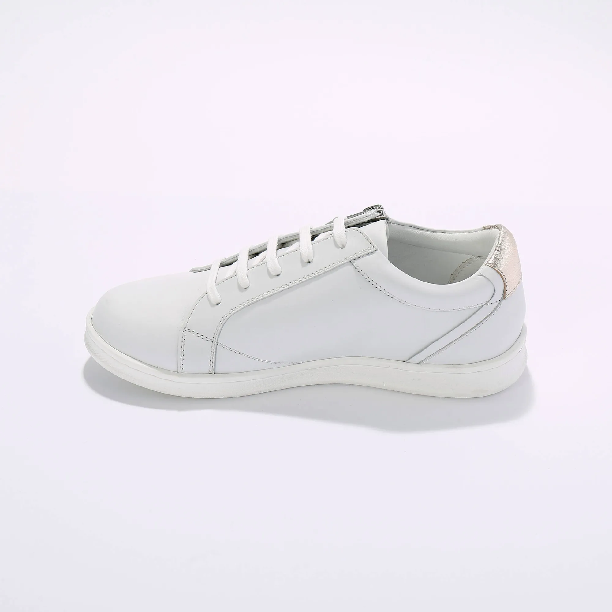 Baskets En Sneakers|Schoenen<Blancheporte Leren sneakers met rits en bloemenborduursel wit