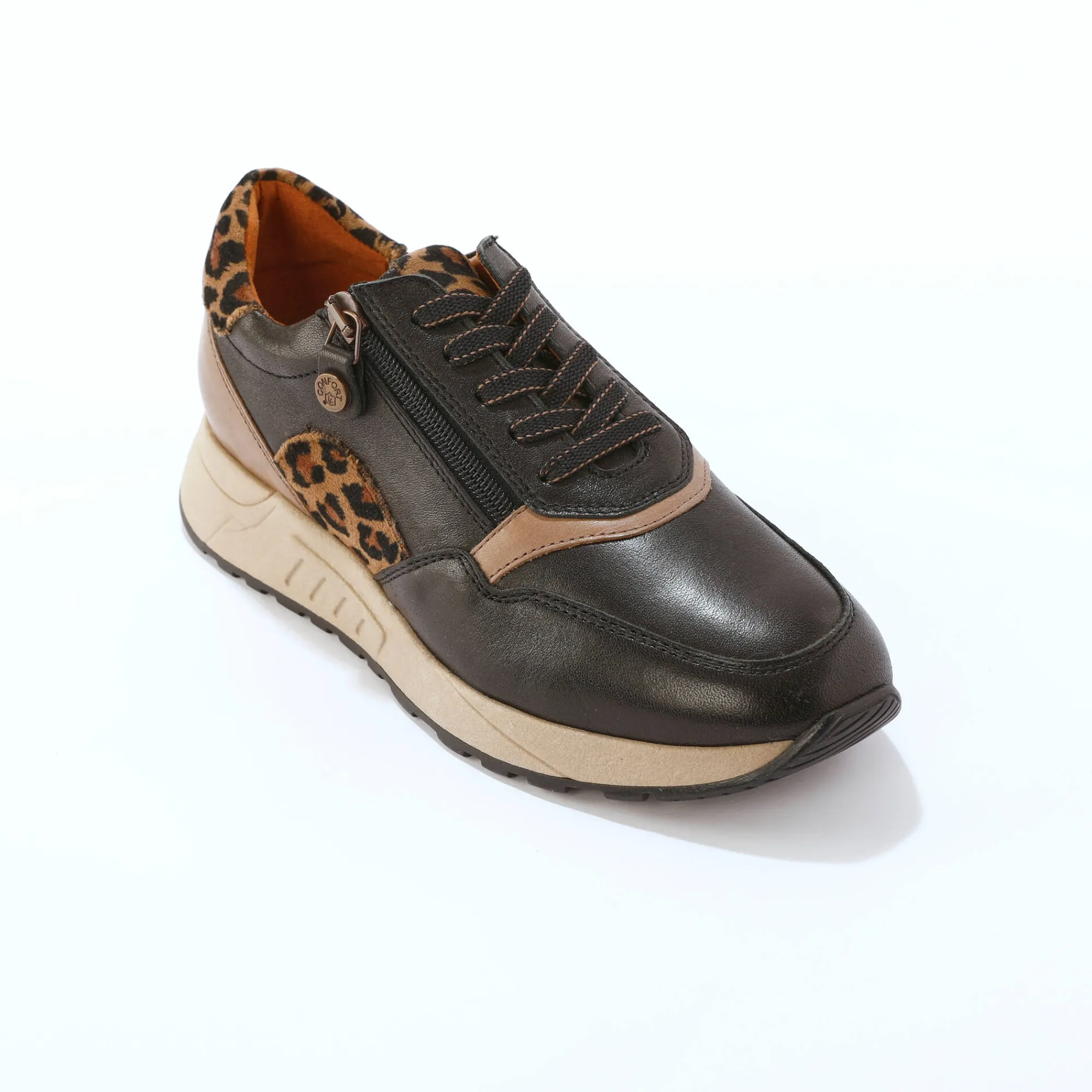 Baskets En Sneakers|Schoenen<Blancheporte Leren sneakers met rits en veters zwart