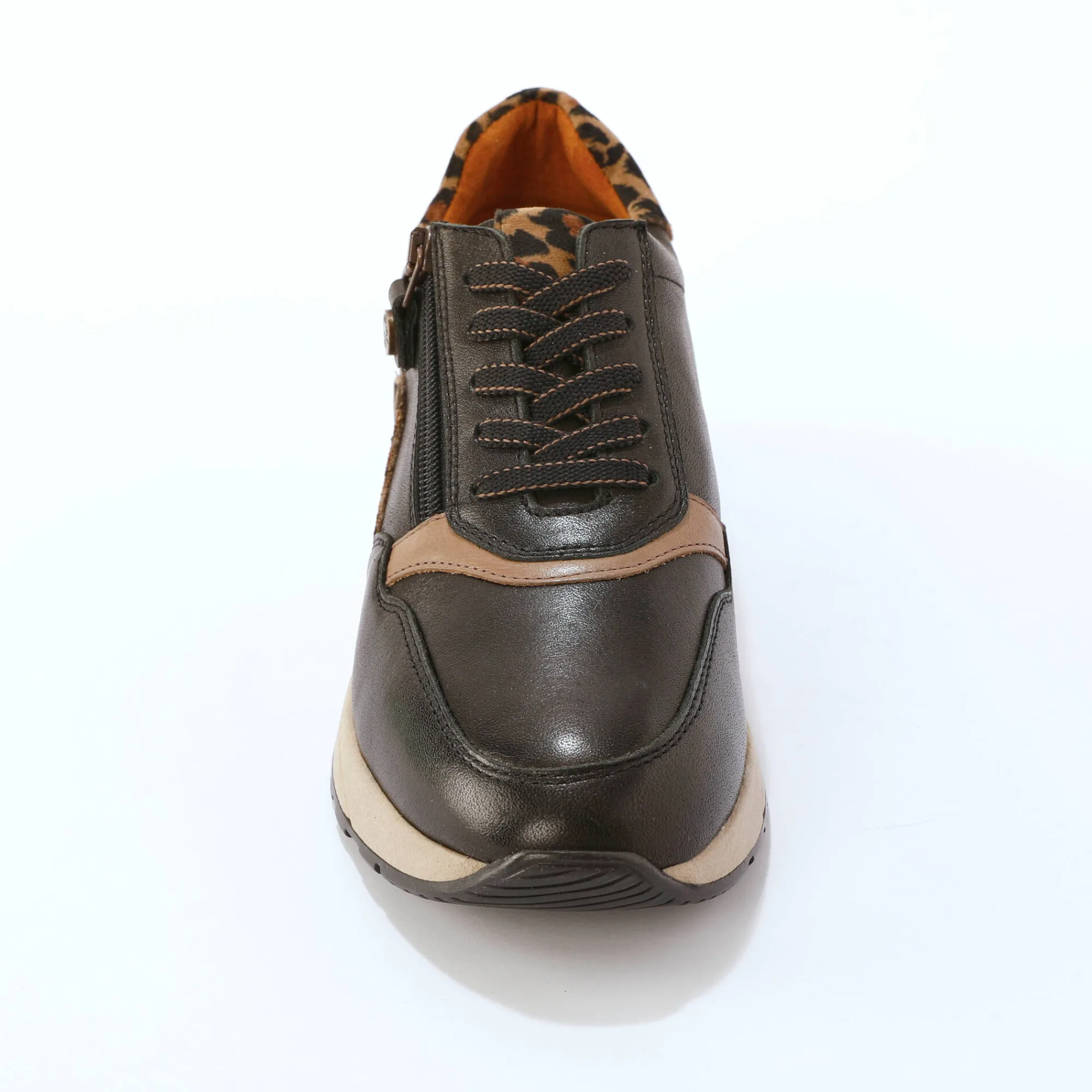 Baskets En Sneakers|Schoenen<Blancheporte Leren sneakers met rits en veters zwart