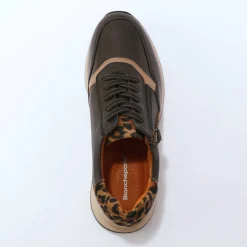 Baskets En Sneakers|Schoenen<Blancheporte Leren sneakers met rits en veters zwart