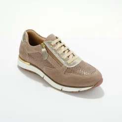 Baskets En Sneakers|Schoenen<Blancheporte Leren sneakers met rits en veters beige