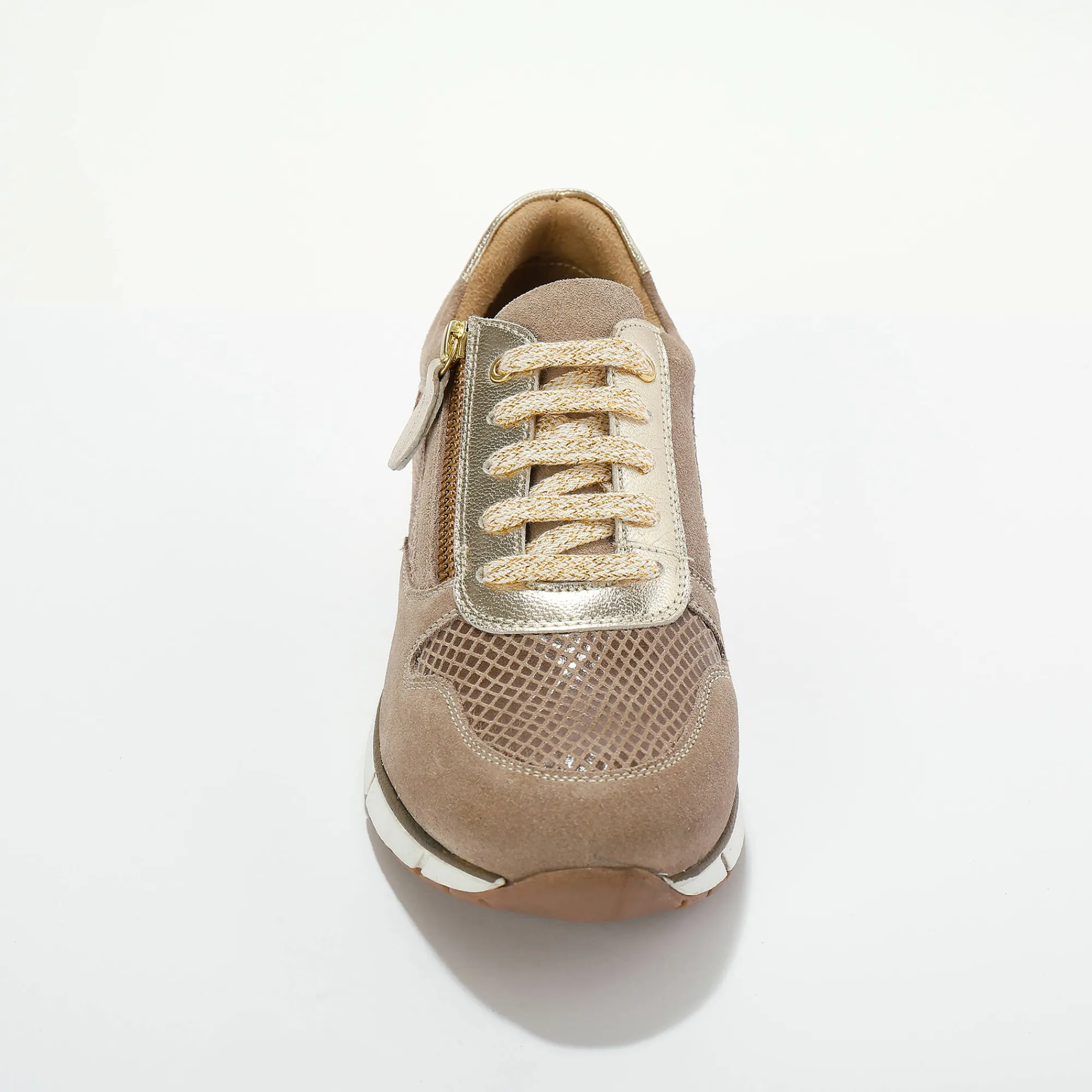 Baskets En Sneakers|Schoenen<Blancheporte Leren sneakers met rits en veters beige