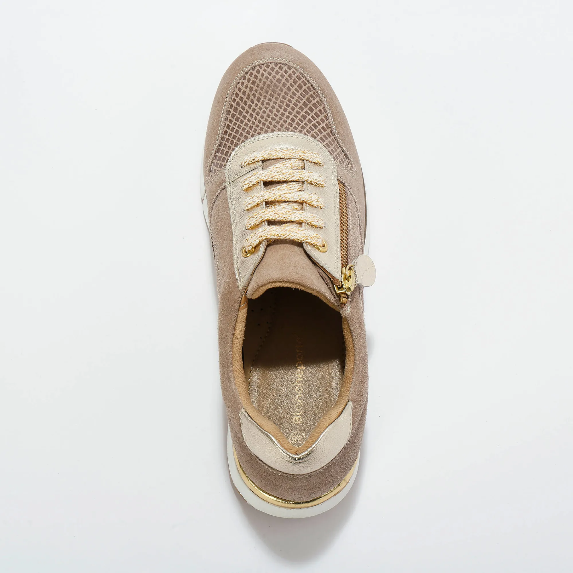 Baskets En Sneakers|Schoenen<Blancheporte Leren sneakers met rits en veters beige