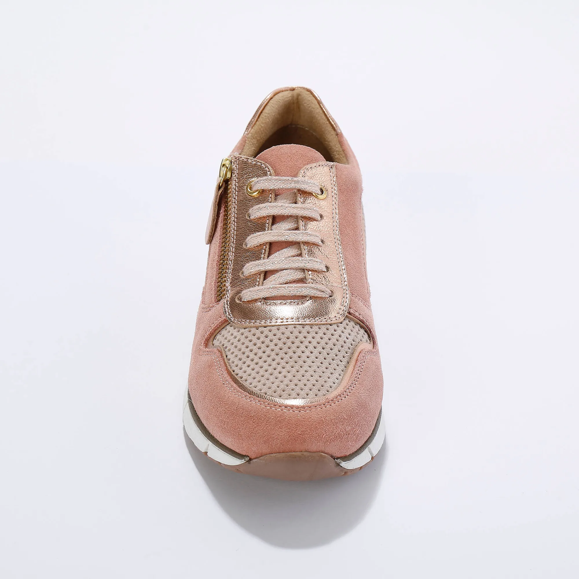 Baskets En Sneakers|Schoenen<Blancheporte Leren sneakers met rits en veters blush