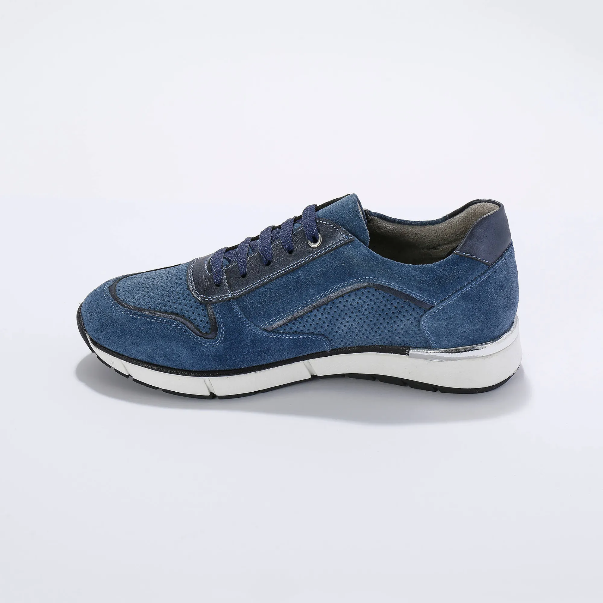 Baskets En Sneakers|Schoenen<Blancheporte Leren sneakers met rits en veters jeansblauw