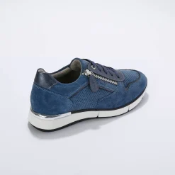 Baskets En Sneakers|Schoenen<Blancheporte Leren sneakers met rits en veters jeansblauw