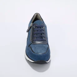 Baskets En Sneakers|Schoenen<Blancheporte Leren sneakers met rits en veters jeansblauw