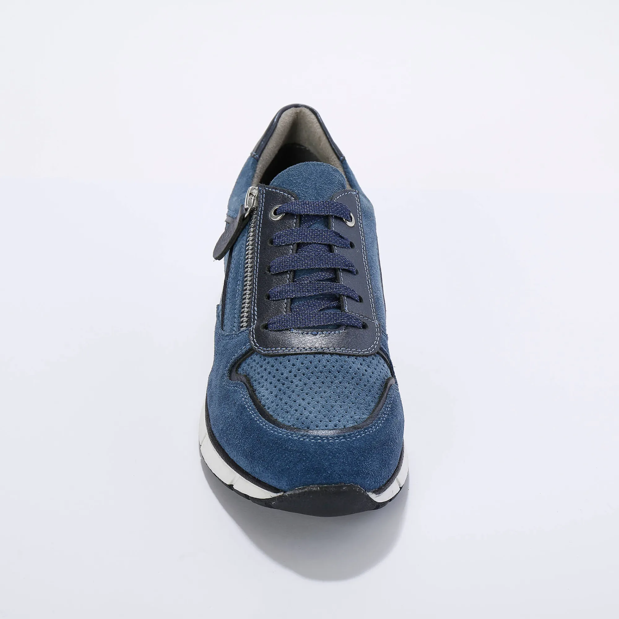 Baskets En Sneakers|Schoenen<Blancheporte Leren sneakers met rits en veters jeansblauw