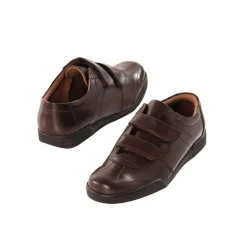 Schoenen|Schoenen Heren<Blancheporte Leren sneakers met scratchsluiting bruin