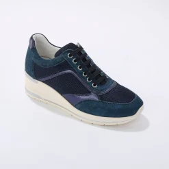 Baskets En Sneakers|Schoenen<Blancheporte Leren sneakers met sleehak, LWG-gecertificeerd blauw