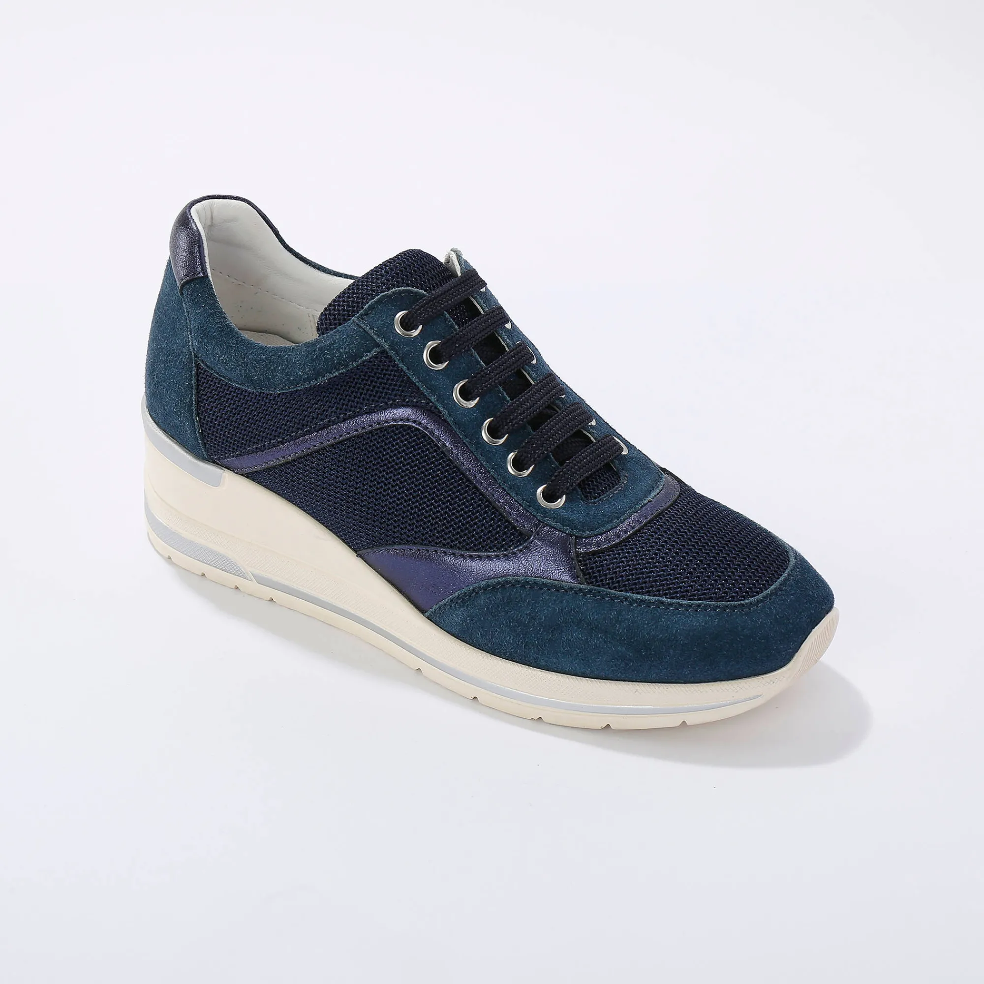 Baskets En Sneakers|Schoenen<Blancheporte Leren sneakers met sleehak, LWG-gecertificeerd blauw
