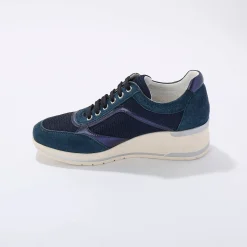 Baskets En Sneakers|Schoenen<Blancheporte Leren sneakers met sleehak, LWG-gecertificeerd blauw