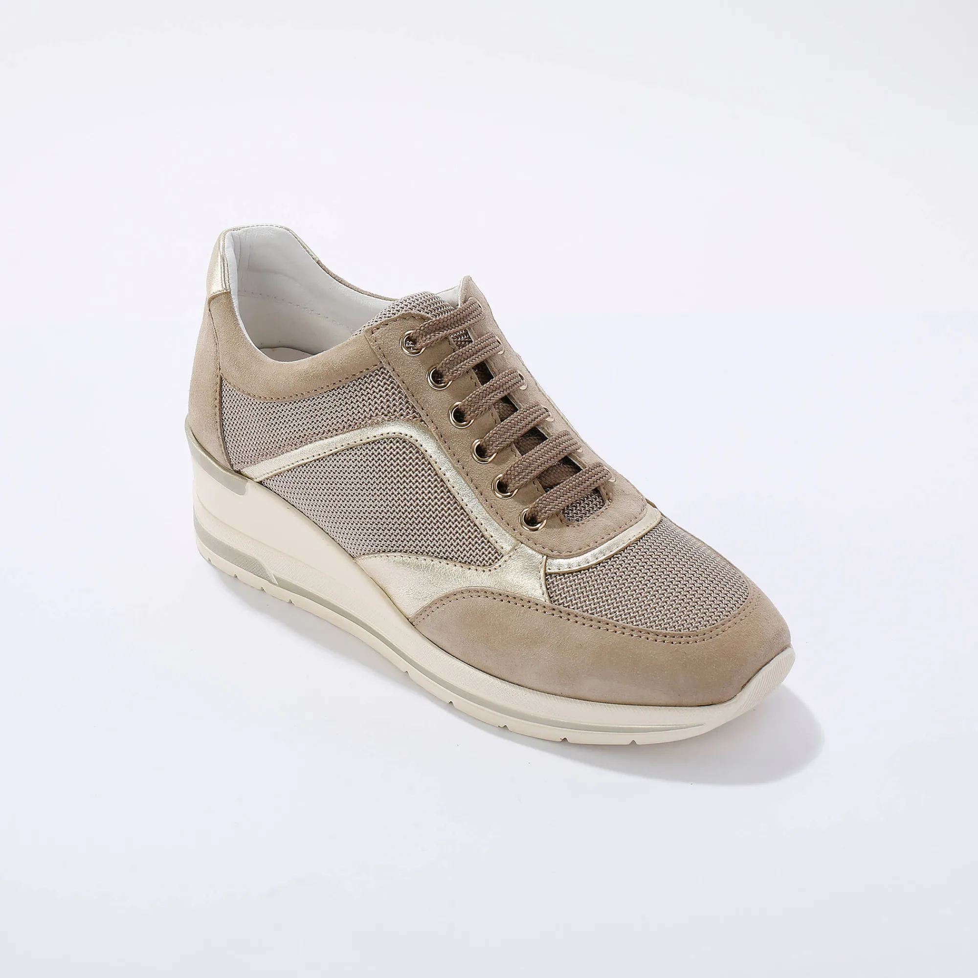Baskets En Sneakers|Schoenen<Blancheporte Leren sneakers met sleehak, LWG-gecertificeerd beige