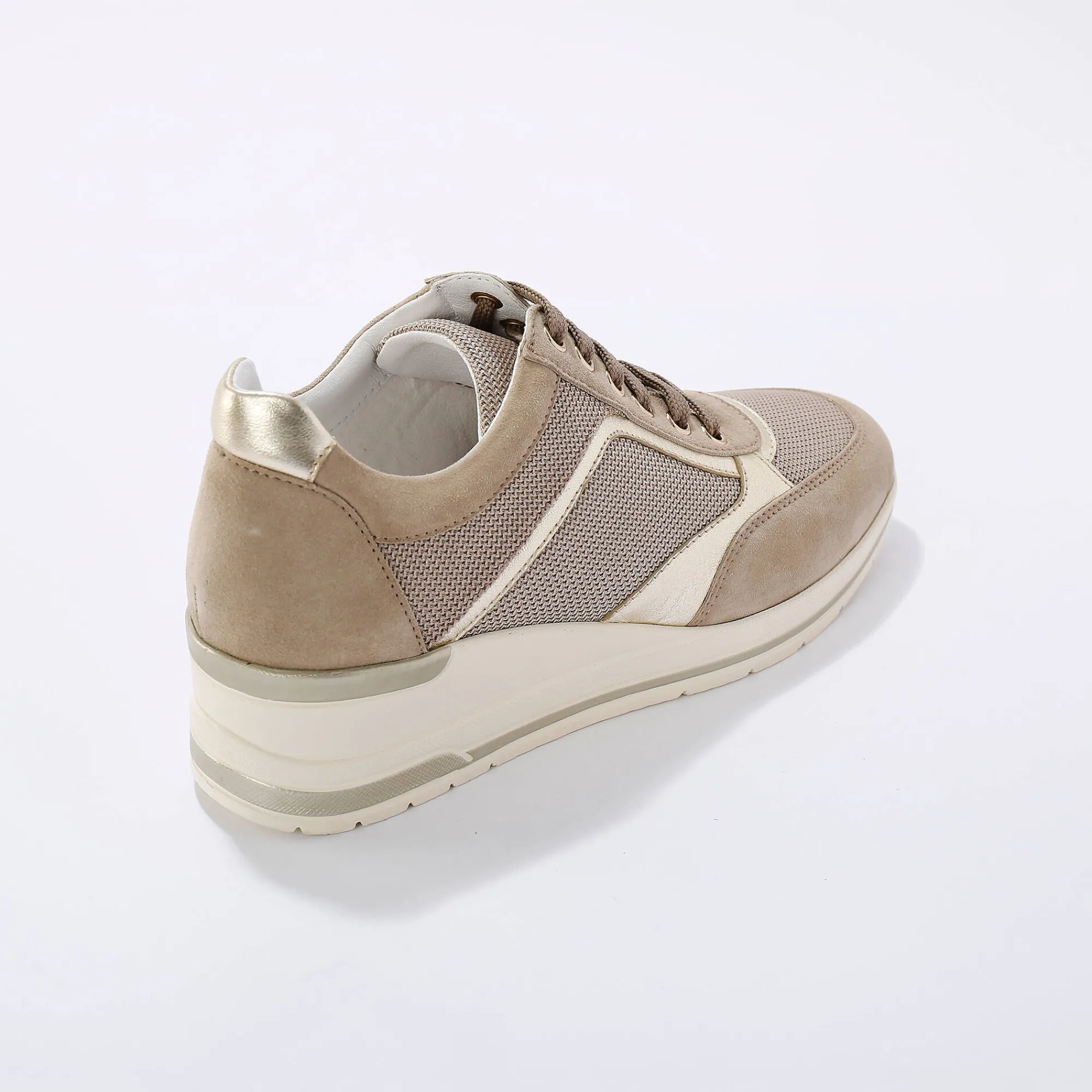 Baskets En Sneakers|Schoenen<Blancheporte Leren sneakers met sleehak, LWG-gecertificeerd beige