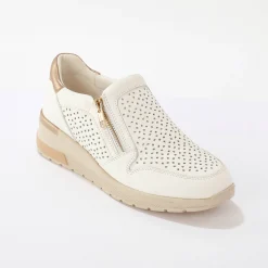 Baskets En Sneakers|Schoenen<Blancheporte Leren sneakers met sleehak en rits wit