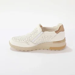 Baskets En Sneakers|Schoenen<Blancheporte Leren sneakers met sleehak en rits wit