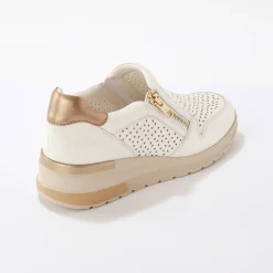 Baskets En Sneakers|Schoenen<Blancheporte Leren sneakers met sleehak en rits wit