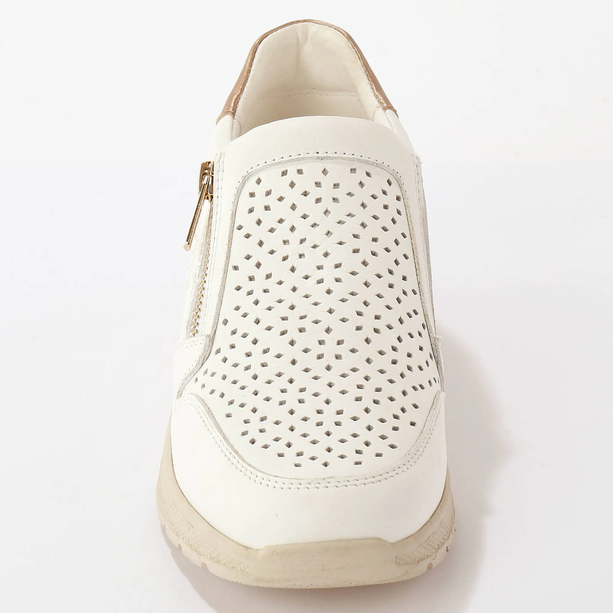 Baskets En Sneakers|Schoenen<Blancheporte Leren sneakers met sleehak en rits wit