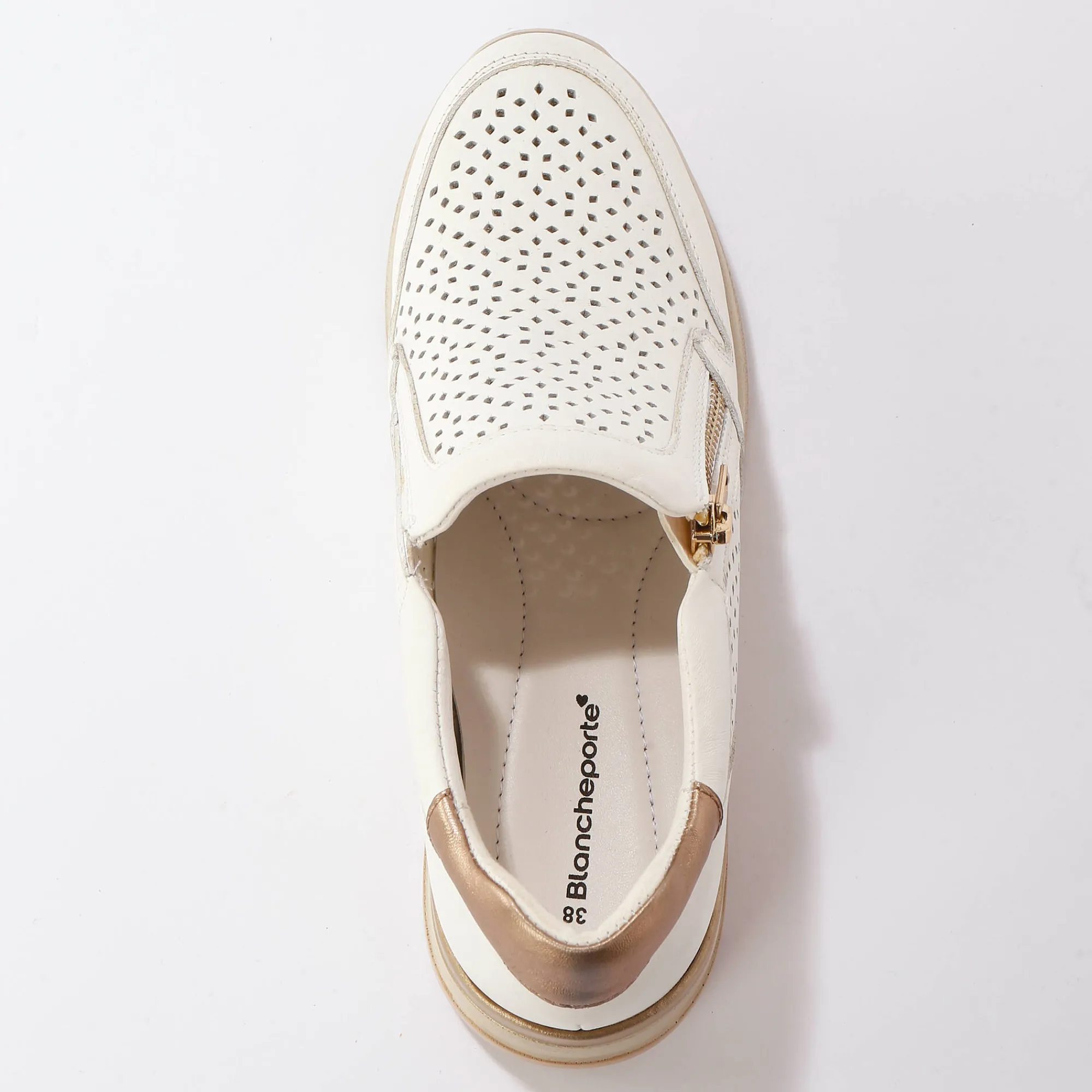 Baskets En Sneakers|Schoenen<Blancheporte Leren sneakers met sleehak en rits wit