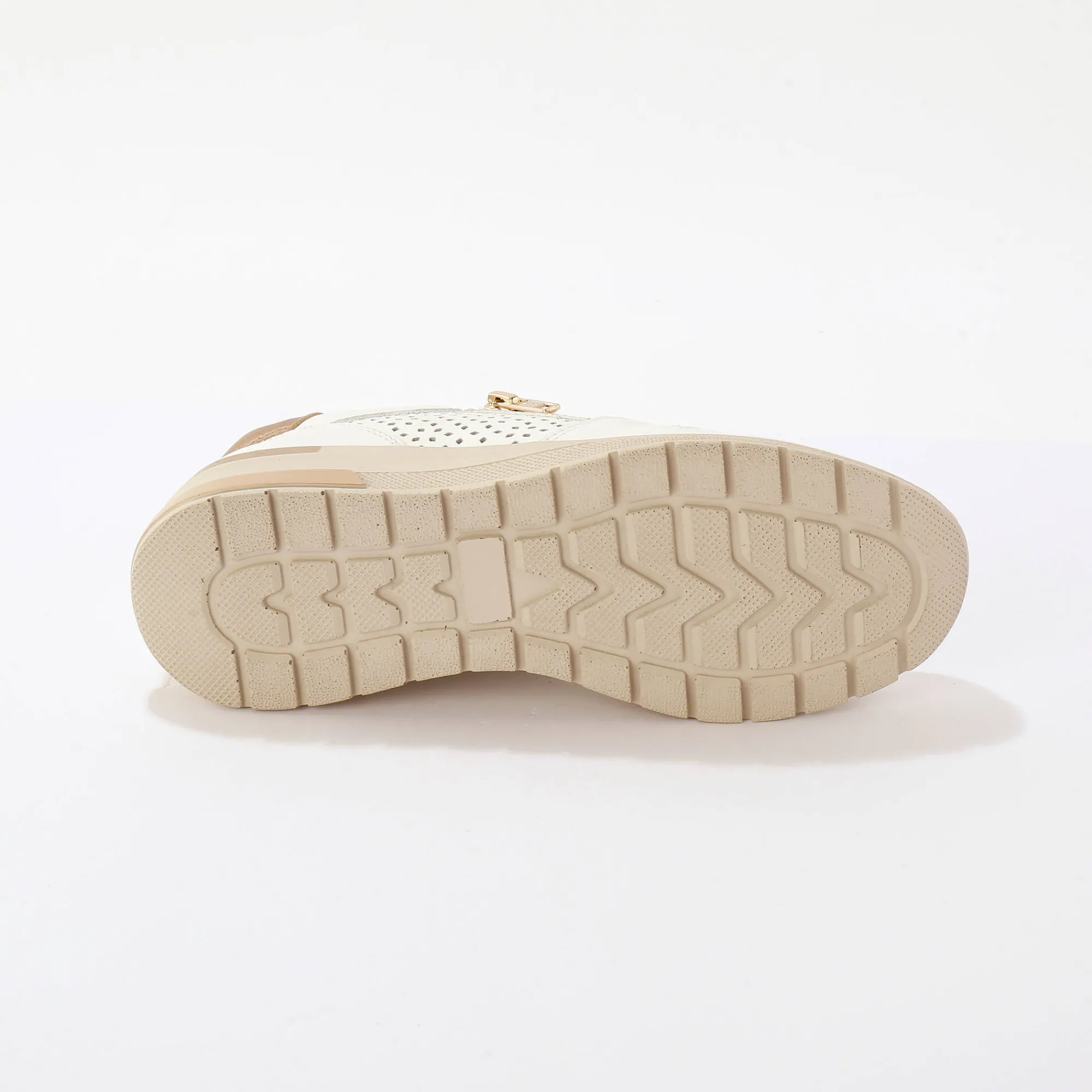 Baskets En Sneakers|Schoenen<Blancheporte Leren sneakers met sleehak en rits wit