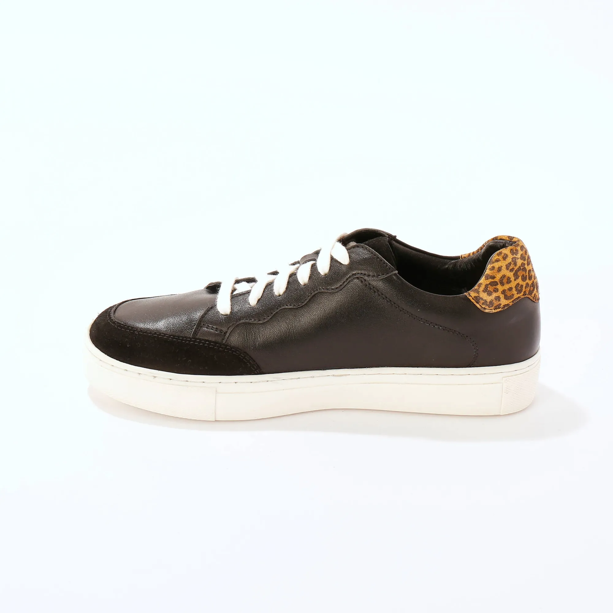 Baskets En Sneakers|Schoenen<Blancheporte Leren sneakers met veters, 2 paar veters zwart