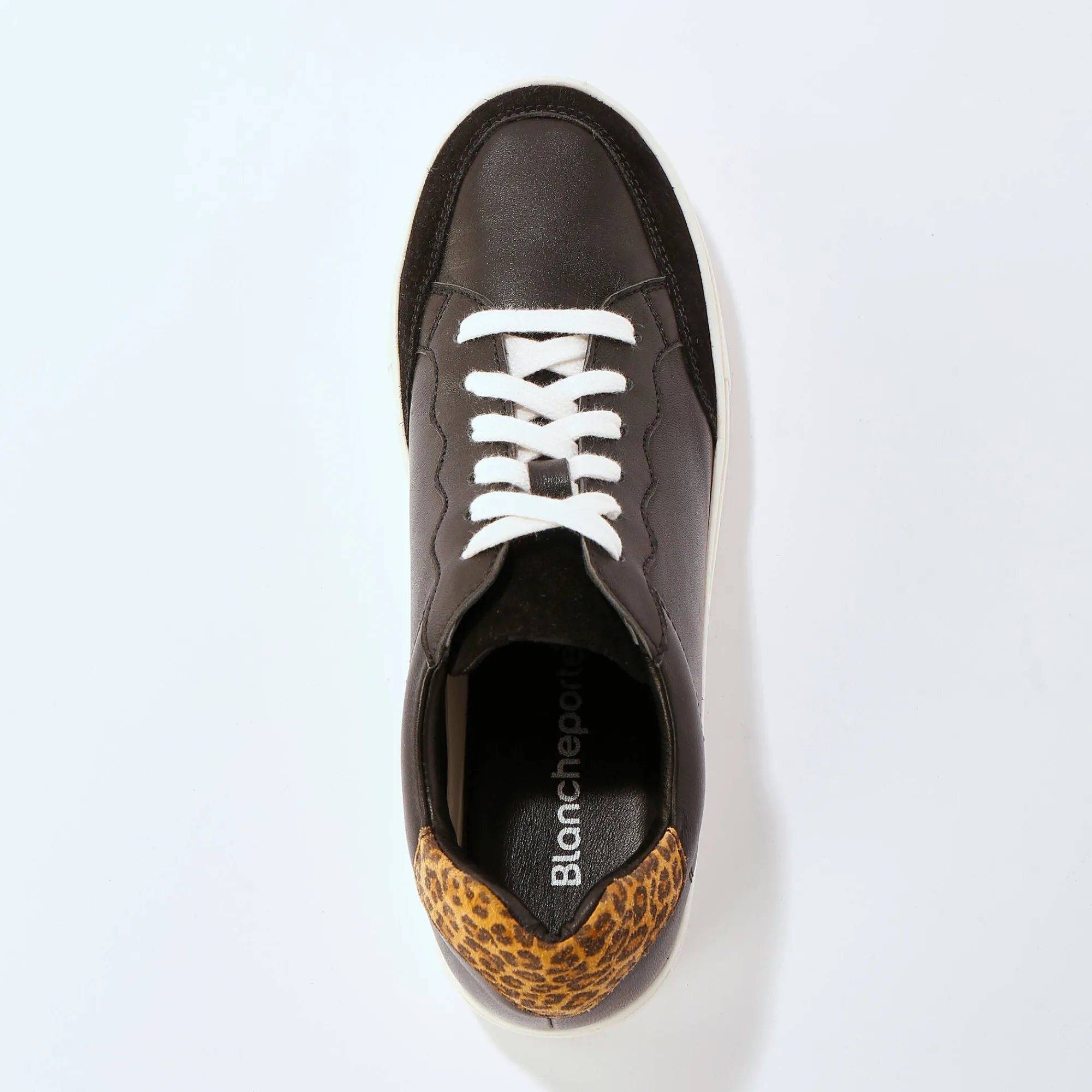 Baskets En Sneakers|Schoenen<Blancheporte Leren sneakers met veters, 2 paar veters zwart