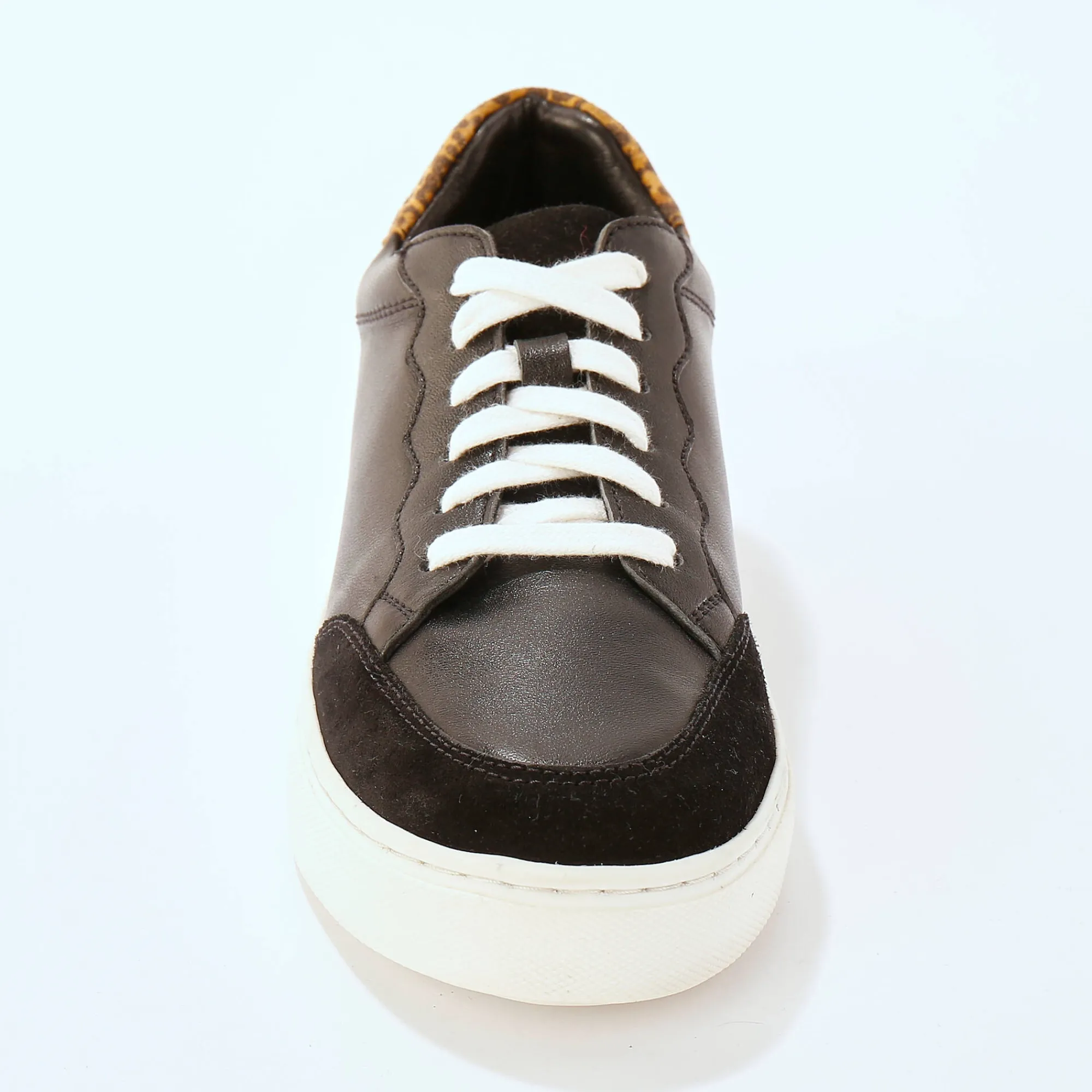 Baskets En Sneakers|Schoenen<Blancheporte Leren sneakers met veters, 2 paar veters zwart