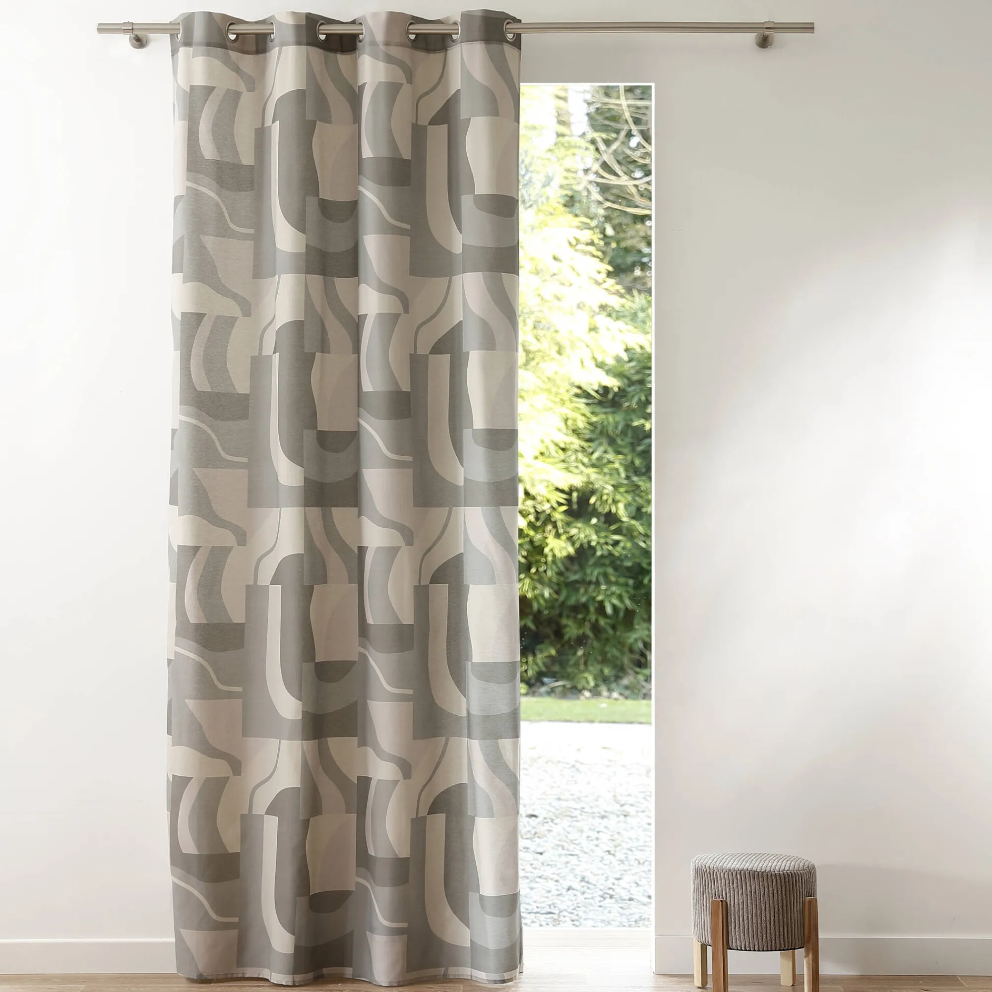 Gordijn, Glasgordijn & Store<Blancheporte Lichtdempend, bedrukt gordijn met oogringetjes naturel