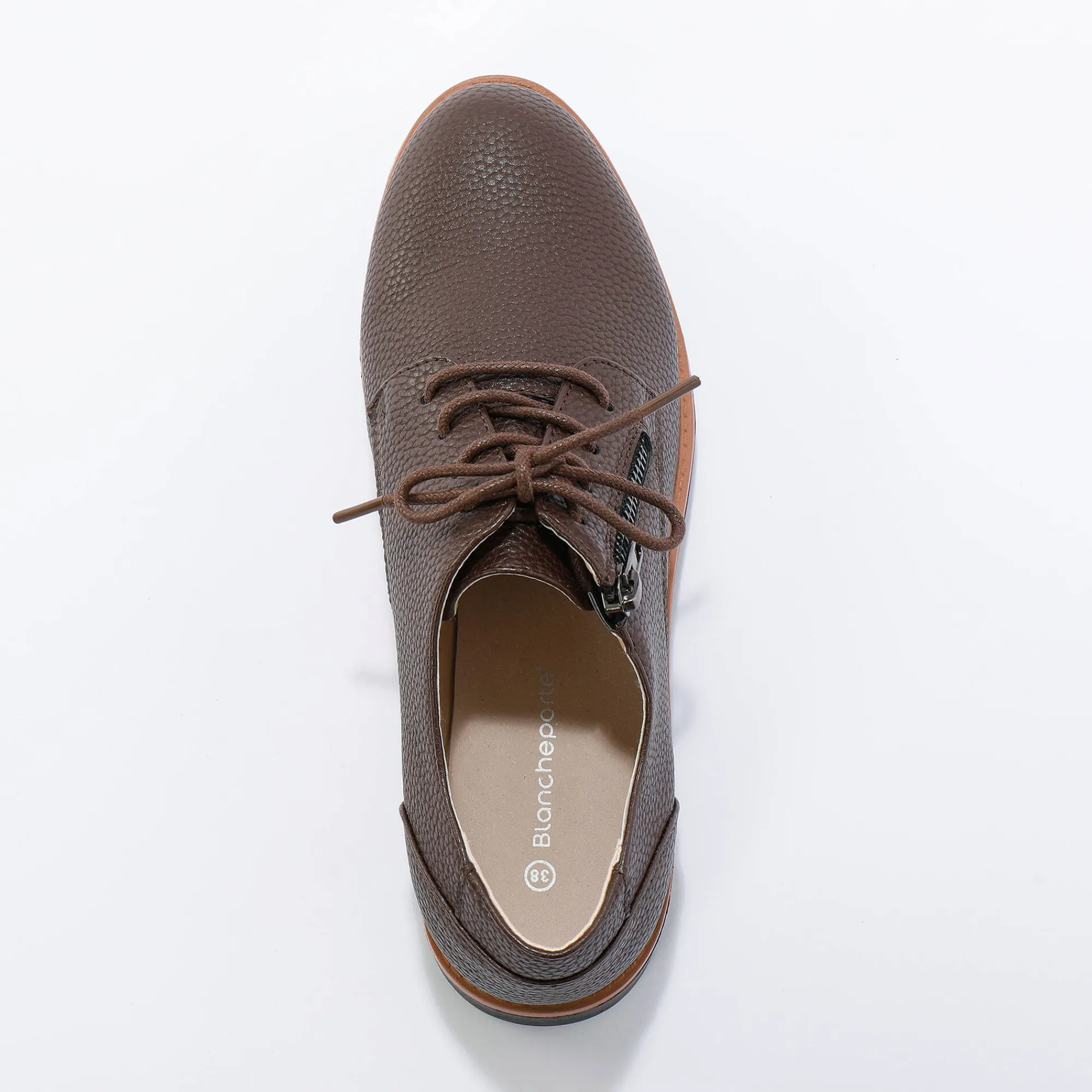 Derby's En Mocassins|Schoenen<Blancheporte Lichte derby's met veters en geribbelde sleehak chocolade