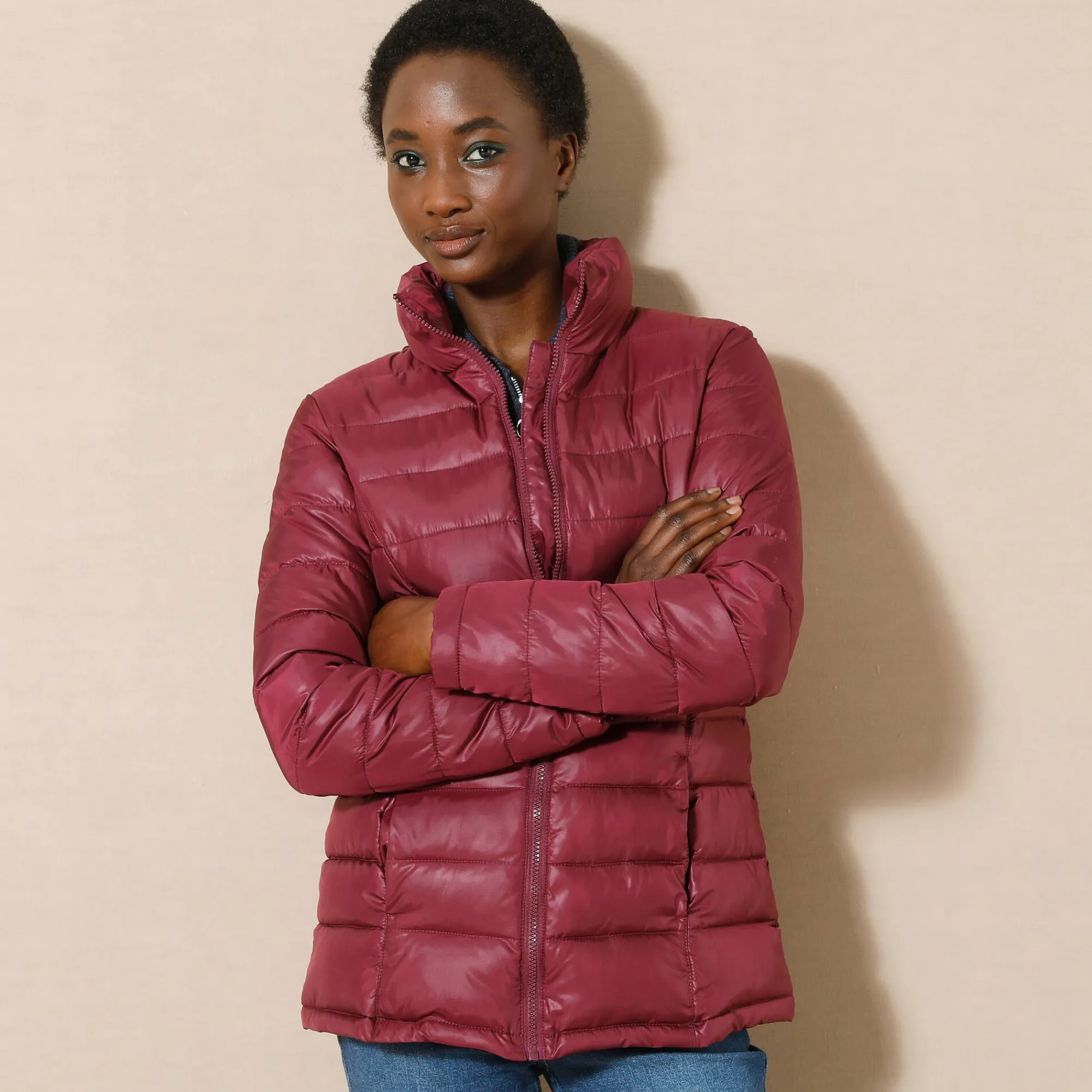 Parka En Donsjas<Colors&Co Lichte gewatteerde jas, kort model pruim
