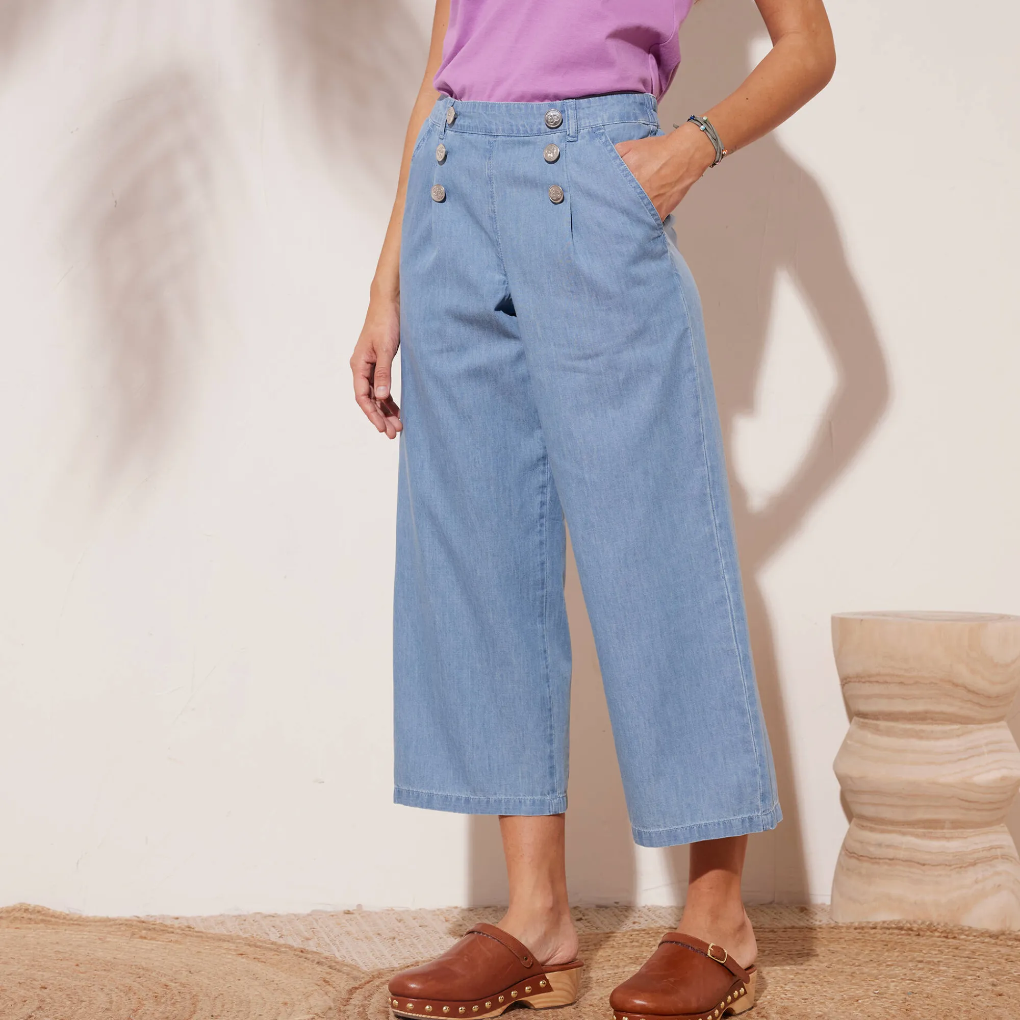 Jeans<Blancheporte Lichte jeans met knooppand bleached